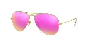 Ray-Ban RB3025 Classic Mirrored Aviator Sunglasses, Matte Gold/Green/Violet, 58 mm