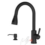 DAYONE Touchless Kitchen Sink Faucet with Pull Down Sprayer and Soap Dispenser, Black 3 Modes Motion Sensor Hands-Free Single Handle Touch Faucet for Kitchen Sink High Arc