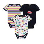 Kidbee Newborn Baby Cotton Sleepsuits/Romper/Bodysuit/Onesies Multicolor Print Pack of 3, Striped, Printed, and Solid (Black, 12-18 Months)