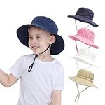 YANWANG Baby Kids Adjustable Bucket Sun Hat, UPF 50+ Sun Protection Beach Cap for Toddler Boys Girls(Navy Blue,3-8years)