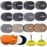 128pcs 3 Inch Sandpaper 60-10000 Grit Wet and Dry Sanding Paper with Soft Foam Buffering Pad and 1/8"&1/4" Shank Backing Pad Waxing Foam Polish Pads for Car Wood Metal Mirror Jewelry