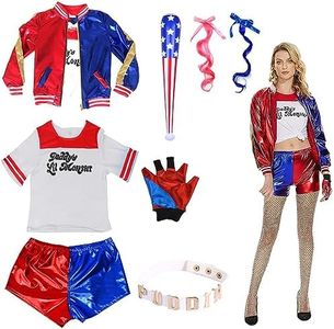 Maazusa Quinn Cosplay Costumes pour Femmes 8 Pièces Quinn Costume Cosplay Costume Femmes Quinn Filles Cosplay Vêtements pour Halloween Noël (M)
