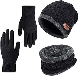 Qckarobe Winter Beanie Hat Scarf Touchscreen Gloves Set 3 Pcs for Men and Women, Beanie Gloves Neck Warmer Set with Warm Knit Fleece Lined (Black)