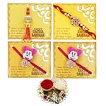 Saugat Traders Designer Family Rakhi Set Of 4 For Bhaiya-Bhabhi and 2 Kids- Rakhi- Handmade Kundan Rakhi For Brother-Bhai-Bhaiya Nephew Niece and Roli Chawali Chopra