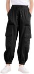 LIFAky Girls Cargo Pants Black Parachute Casual Elastic Waist Jogger Hip Pop Dance Trousers Size 11-12