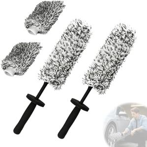 Gantodly Wheel Barrel Brush, Upgrade Long Handle Microfiber Wheel Brush Car Duster Exterior,Car Duster Interior Multipurpose Cleaning Tool,Black:2set