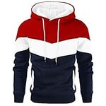 Gesean Men's Novelty Color Block Pullover Fleece Hoodie Long Sleeve Casual Sweatshirt with Pocket, Red White Blue, Large