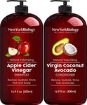 New York Biology Apple Cider Vinegar Shampoo and Coconut Avocado Oil Conditioner Set - Helps Restore Shine Hair Gloss and Hydration for Dry Hair and Itchy Scalp Clarifying and Nourishing – 500 ml