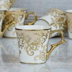 Femora Premium Floral Gold Line Ceramic Coffee & Tea Cup Set of 6, 160 ML