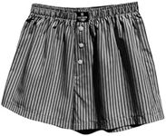 SHENHE Women's Striped Pajama Shorts Button Wide Leg Pj Shorts Y2K Comfy Micro Sleep Shorts Cute Boxers Black L