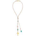 DELORIGIN Cross Hanging Car Mirror Ornament Amazonite and Crystal Bead Charm Suncatcher Car Mirror Pendant Accessories Good Luck Keychain for Bag Window Car Mirror Door Garden Balcony Home Decoration