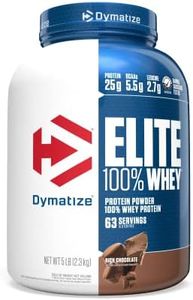 Dymatize Elite 100% Whey Protein Powder, 25g Protein, 5.5g BCAAs & 2.7 L-Leucine, Quick Absorbing & Fast Digesting for Optimal Muscle Recovery, Rich Chocolate, 5 Pound, 63 Servings