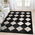 Lahome Moroccan Trellis Area Rug - 5x7 Black Washable Large Rugs for Bedrooms Living Room Carpet,Checkered Soft Non Slip Dining Room Rug,Stain Resistance Indoor Accent Carpet for Coffee Table Playroom