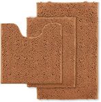 Bathroom Rugs Sets 3 Piece Non Slip Extra Absorbent Shaggy Chenille Bathroom Rugs and Mats Sets, Soft & Dry Bath Rug/Mat Sets for Bathroom Washable Carpets Set Champagne Bathroom Mats Sets