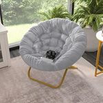 EMMA + OLIVER Ersa 38" Oversize Folding Saucer Chair with Cozy Faux Fur Upholstery in Gray with Soft Gold Metal Frame for Dorms, Bedrooms, Apartments and More