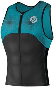 SLS3 Tri Top Men - Sleeveless Mens Triathlon Top – PRO Premium FX Material - 3 Pocket Triathlon Shirts for Men (Teal & Black Flash, Small)