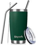 UsparkMC 20oz 550ml Tumbler Stainless Steel with Lid and Straw,Double Wall Vacuum Insulated Coffee Travel Mug for Hot & Cold,Reusable Cup,BPA Free,Green