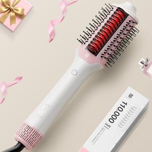 Blow Dryer Brush Hair Straightener: High Speed Hot Air Styler 110,000 RPM for Fast Drying Straightening Volumizing, One Step Volumizer with PTC Smoothing Comb Negative Ion for Silky Frizz-Free (Pink)