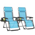 Outsunny Zero Gravity Chair Set of 2, Adjustable Reclining Outdoor Lounge Chair with Cup Holder, Folding Recliner Patio Chairs with Headrest for Patio, Pool, Camping, Sky Blue