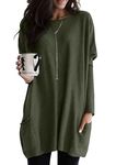 GRASWE Ladies Casual Round Neck Sweatshirts Pullover Long Sleeve Tops Army Green 3XL