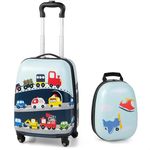 GYMAX 2Pc Kids Luggage Set, 12" & 16" Children Hand Trolley Case with 4 Spinner Wheels, Carry On Suitcase for Boys Girls Travel School (Sky Blue)