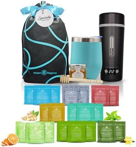 Tea Gift Set with Kettle – 26 -Piece Sampler for Women & Men, Insulated Mug, Assorted Organic Hrny & Sons Teas, Pure Honey & Accessories (Teal+Kettle - Hrny)