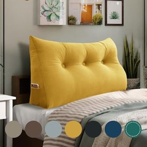 WOWMAX Triangular Headboard Pillow Twin Bed Wedge Pillow for Headboard Large Bolster Pillow for Bed Wedge Pillow Headboard Daybed Pillows with Removable Cover, Velvet(100% Cotton), Yellow