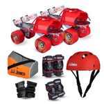 JJ JONEX Unisex Tenacity Adjustable Rollerderby Wheel Skates Combo (Skates+Helmet+Knee Pad+Elbow Pad+Gloves+Key+Bag) Suitable for Age 6-11 (Medium), Red