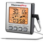 ThermoPro TP16S Digital Meat Thermometer Accurate Candy Thermometer Smoker Cooking Food BBQ Thermometer for Grilling with Smart Cooking Timer Mode and Backlight