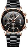 CRRJU Men's Fashion Stainless Steel Watches Japan Movement Waterproof Business Quartz Wristwatches,Man Black Rose Watches