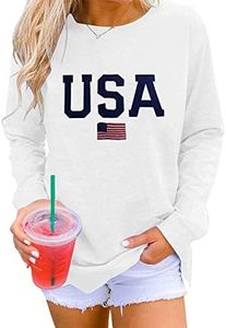 Dressmine Womens Casual Long Sleeve Graphic Tee Shirts Crew Neck Sweatshirts Pullover Tops for Women USA White XLarge