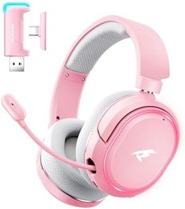 Wireless Gaming Headset, 7.1 Surround Sound, 2.4GHz USB Gaming Headphones with Bluetooth 5.4, 100H Battery, ENC Noise Canceling Mic, RGB Light, Wireless Headset for PC PS5 PS4 Mac Switch (Gray-Pink)