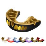 OPRO Gold Level Grillz Mouthguard, Adults and Kids Sports Mouth Guard, with Revolutionary Fitting Technology for UFC, Boxing, MMA, Martial Arts, BJJ and All Contact Sports (Black/Gold, Adult)