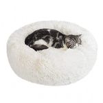 Calming Dog Cat Donut Bed - 19.7in Fluffy Plush Puppy Kitten Cuddler Round Bed, Warm and Soft Pet Cosy Anti Anxiety Beds with Non-Slip Bottom and Washable(M-50CM, White)