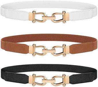 JASGOOD 3 Pack Women Stretchy Waist Belt Retro Elastic Skinny Belt for Ladies with Gold Buckle