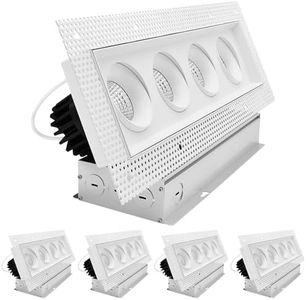 LUXRITE 4-Head Regressed Trimless Gimbal LED Recessed Spotlight, 360°+15° Swivel Rotation, 5CCT 2700K-5000K, CRI90, 60W, 4000 Lumens, 60° Beam, Rectangle White, Dual Dimmable, IC & Wet Rated (4 Pack)