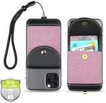 Cell Phone Wallet for Back of Phone with Wrist Strap, Stick On Wallet Credit Card ID Holder with RFID Protection Compatible with iPhone, Galaxy & Most Smartphones and Cases