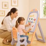 Amazon Brand - Jam & Honey Ice Cream Easel Board Set for Kids | Magnetic Board with Accessories | Activity Table & Chair | Adjustable Height | Foldable | Age 2–5 Years