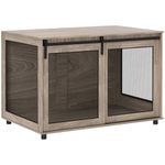 PawHut Dog Crate Furniture, Dog Cage End Table with Sliding Barn Door, Dog Pet Kennel for Extra Large Dogs, 118 x 75.5 x 82cm, Walnut Brown