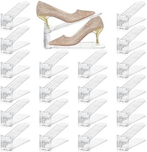 FENRUNXU Transparent Shoe Slots Organizer for Closet, 20 Pack Shoe Stacker Organizer for Closet Shoe Display Space Saver,Adjustable Shoe Rack Organizer Holder for High Heels,Sneakers(Transparent)