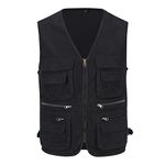 YOUTHUP Mens Gilet Multi Pocket Cargo Utility Safari Waistcoat Outdoor Fishing Hunting Vest,Black,S