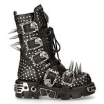 New Rock 1535-S1 Black Leather Military High Boots Metal Spikes Buckles Punk EMO - Black 3 UK