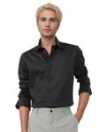 IndoPrimo Men's Plain Satin Casual Shirt for Men Full Sleeves (X-Large, Black)