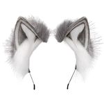 ZFKJERS Furry Fox Wolf Cat Ears Headwear Women Men Cosplay Costume Party Cute Head Accessories for Halloween (Grey White)