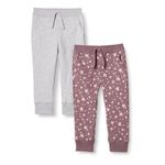 Amazon Essentials Girls' Little Fleece Jogger Sweatpants, 2-Pack Light Heather Grey/Mauve Stars, X-Small