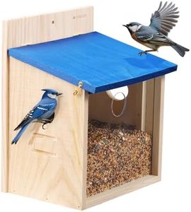 Navaris Wood Bluebird Feeder House - Wall Mounted Garden Decor for Bluebirds - Outdoor Bird Feeding Station with Exchangeable Wood and Clear Front Panels