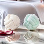 2pcs Knot Pillow - 7.87 Inch White Green Cute Knotted Pillow Ball Decorative Throw Pillows for Bed Aesthetic Couch Round Pillow for Home Decor Living Room (White & Green)