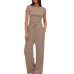 Womens Co Ord Sets Two Piece Sets for Women Summer Loungewear Sets for Women UK Petite Woman Tracksuit Y2K Short Sleeve Tops & Drawstring Wide Leg Trousers Ladies Leisure Wear Skims Dupe Set