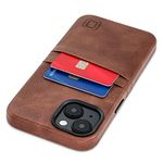 Dockem iPhone 14 Card Case with Built-in Metal Plate for Magnetic Mounting & 2 Pockets: Exec M2 Premium Synthetic Leather Wallet Case (iPhone 14, Brown)