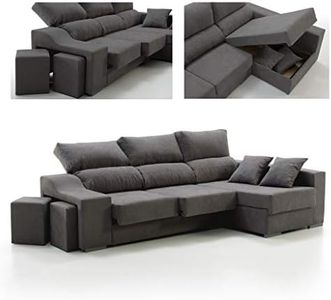 Tanuk Sofá Chaise Longue 4 Plazas Gris Marengo KVASIR Derecha 260x150 Asientos Extensibles Arcón 2 Puffs Desenfundable Sistema de Limpieza ACUALINE (Envío y Subida a Domicilio Incluidos)